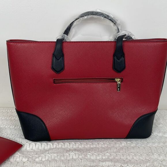 NWT Amazon Faux Leather Red and Black Women's Tote Bag Set - Picture 3 of 10